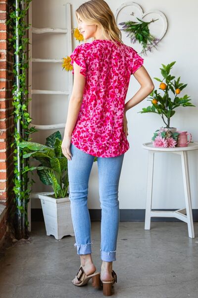 Printed Ruffle Cap Sleeve Top