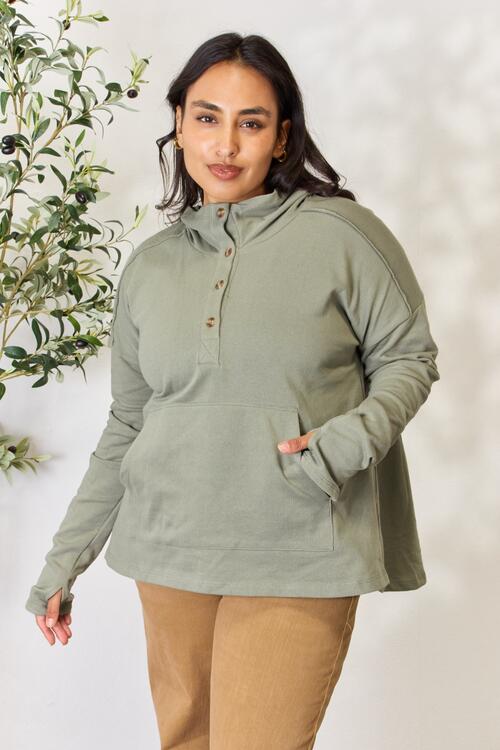 Half Button Hoodie with Pocket