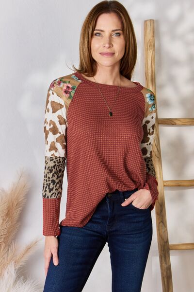 Leopard Waffle-Knit Blouse