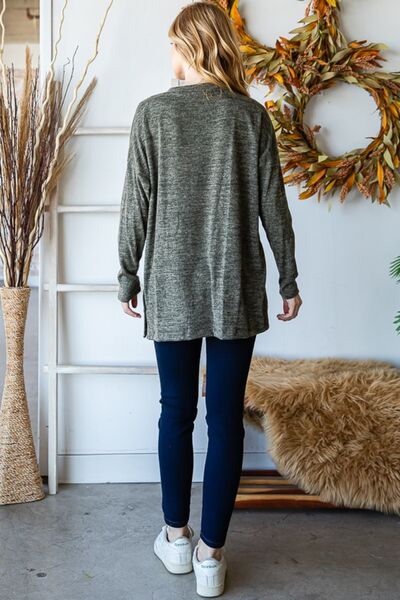 Button Side Round Neck Long Sleeve T-Shirt