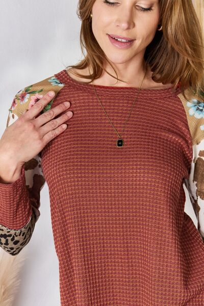 Leopard Waffle-Knit Blouse