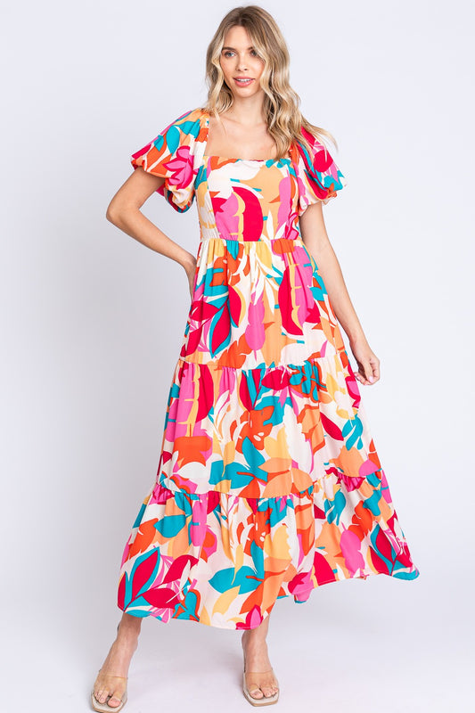 Printed Smocked Back Tiered Maxi Dress