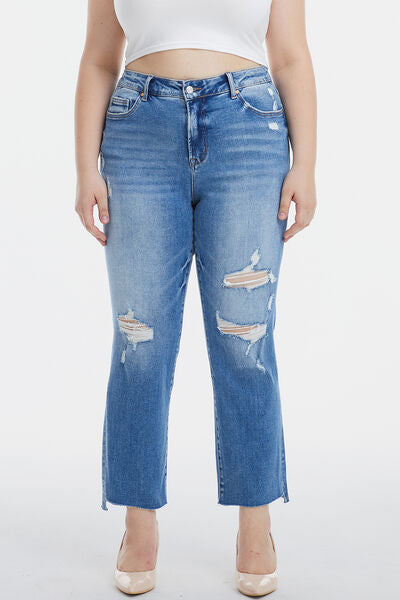 BAYEAS Mid Waist Distressed Ripped Straight Jeans