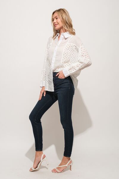 Eyelet Long Sleeve Button Down Shirt