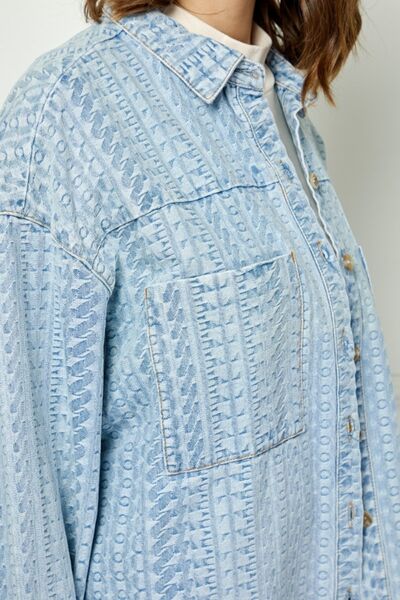 Button Up Dropped Shoulder Denim Top