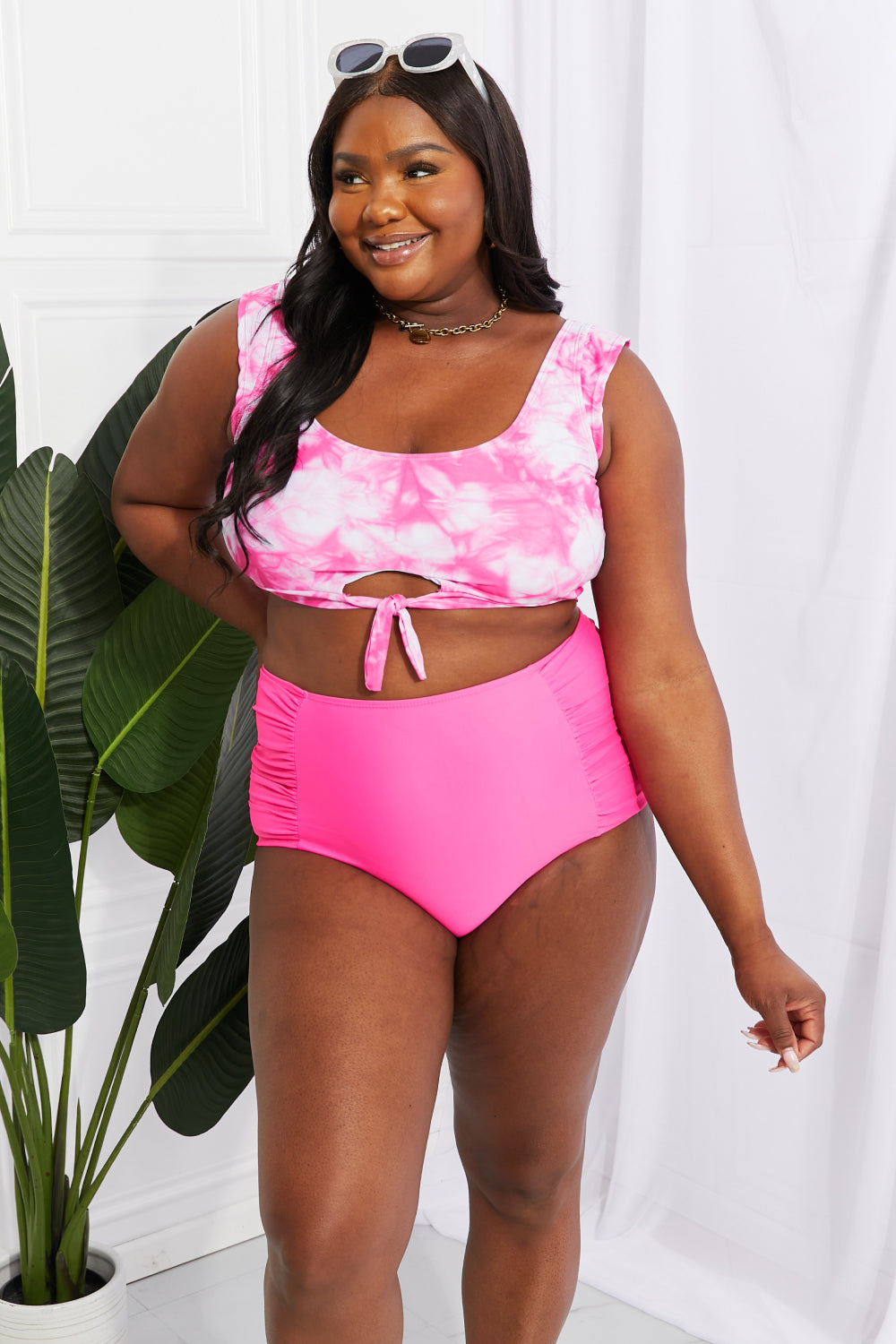 Sanibel Crop Swim Top and Ruched Bottoms Set in Pink