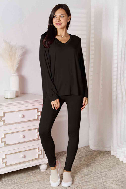 V-Neck Soft Rayon Long Sleeve Top and Pants Lounge Set