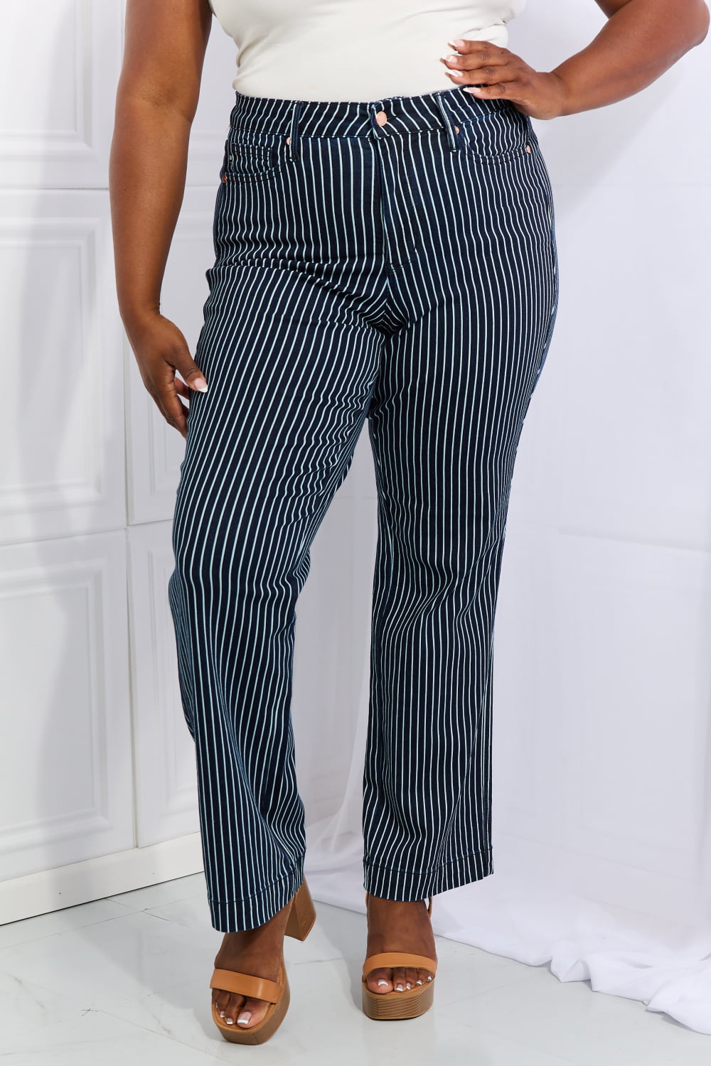 Judy Blue High Waisted Tummy Control Striped Straight Jeans