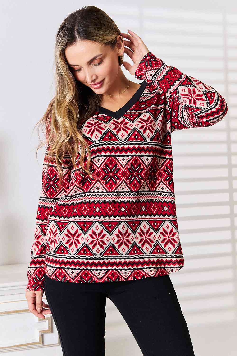 Snowflake Print Long Sleeve Top