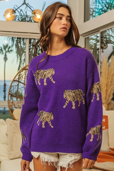 Tiger Pattern Long Sleeve Sweater