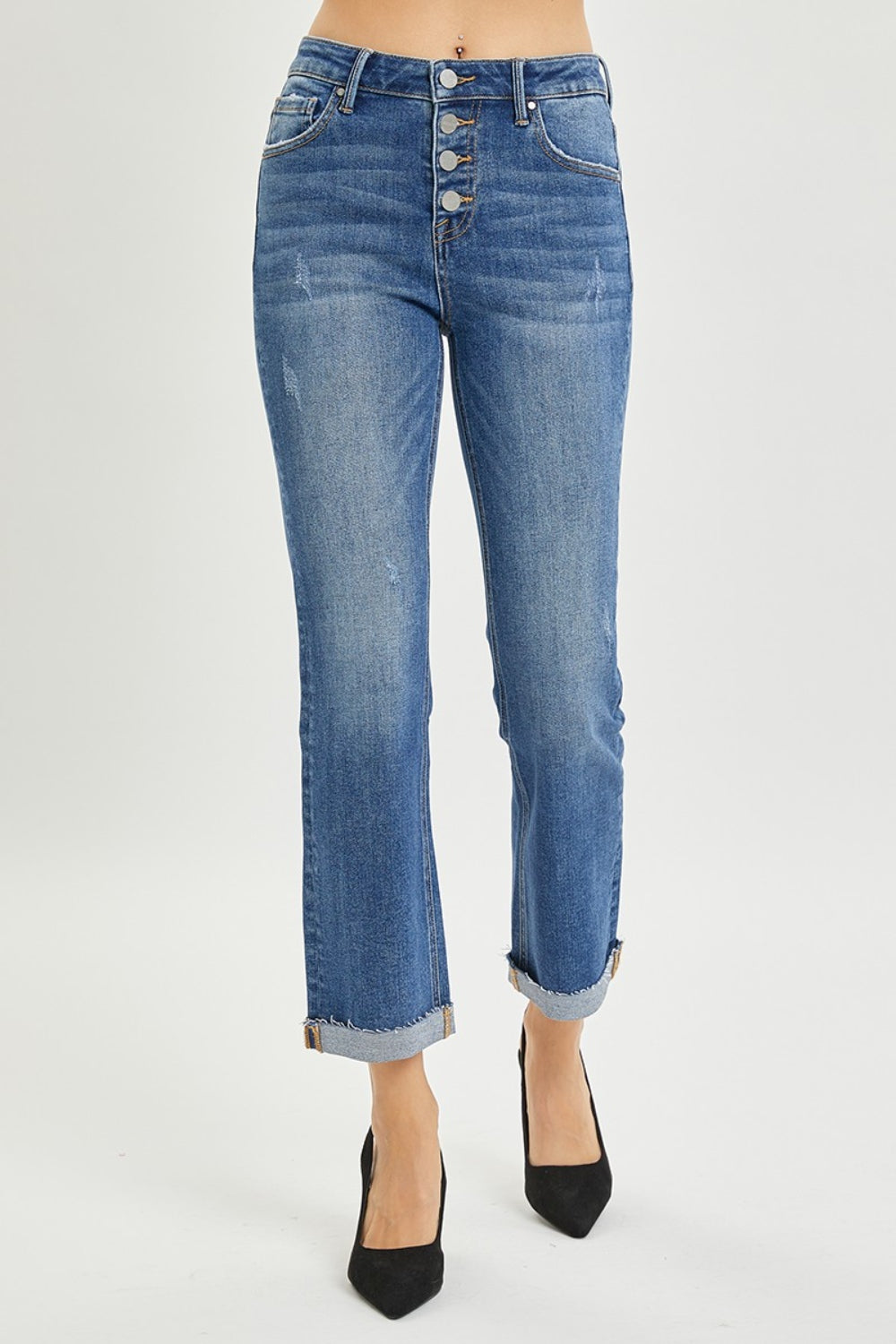 RISEN Button Fly Cropped Bootcut Jeans