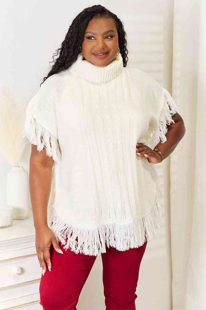 Turtle Neck Fringe Poncho