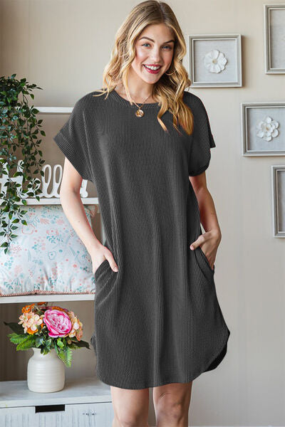 Ribbed Round Neck Short Sleeve Tee Dress