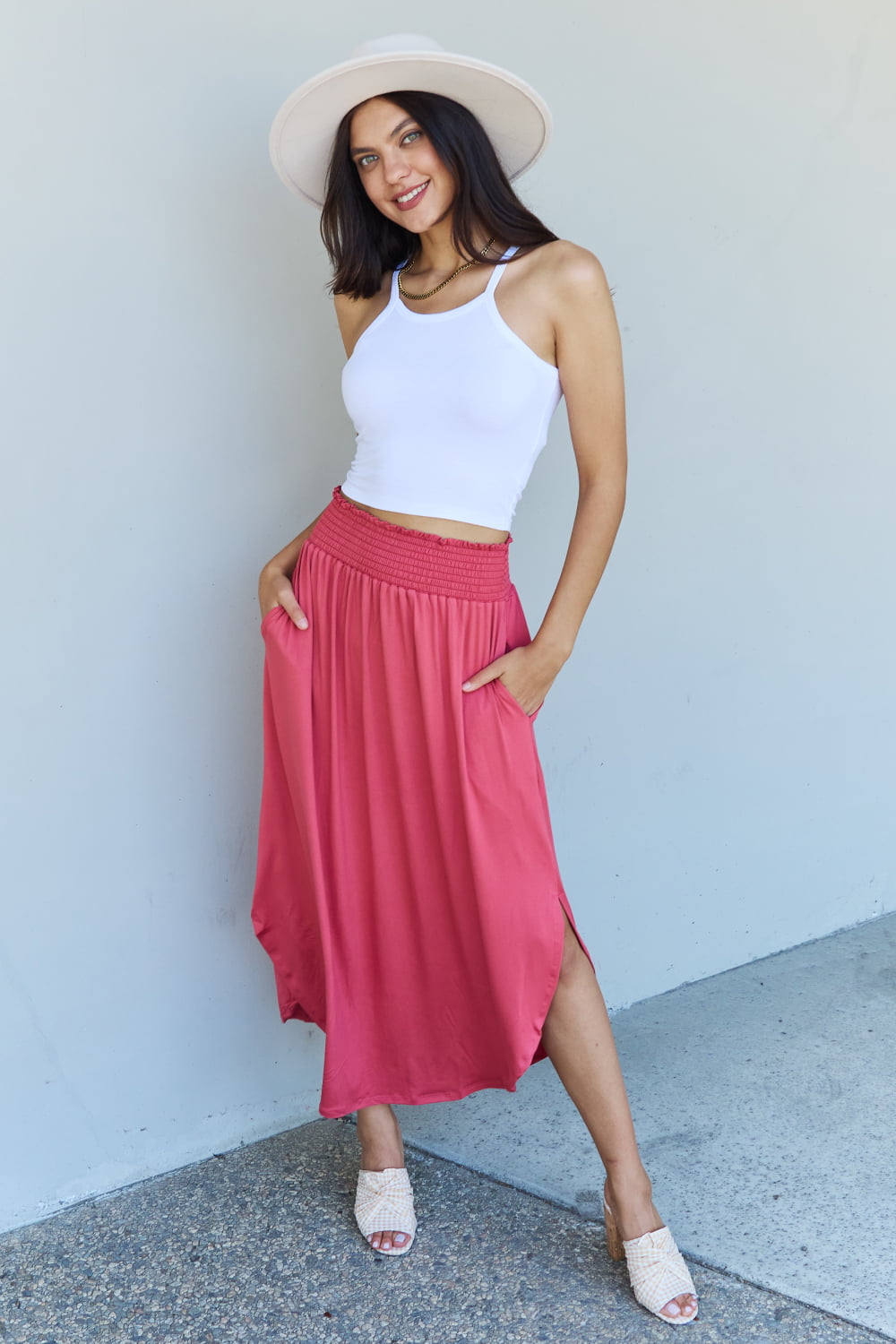 Comfort Princess High Waist Scoop Hem Maxi Skirt in Hot Pink