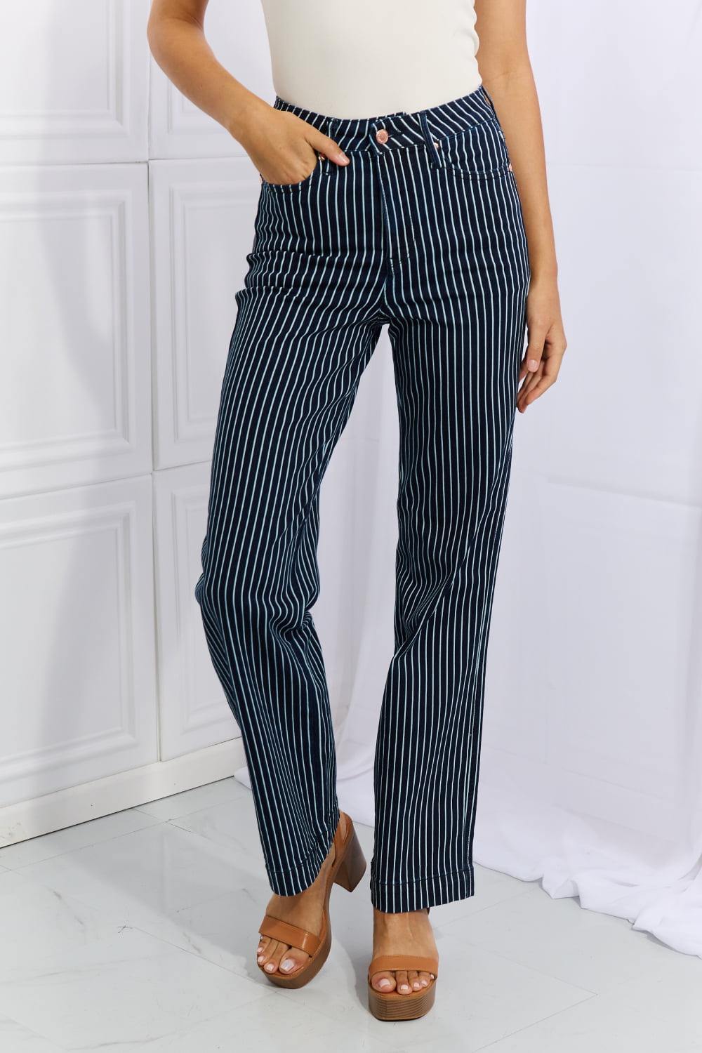 Judy Blue High Waisted Tummy Control Striped Straight Jeans