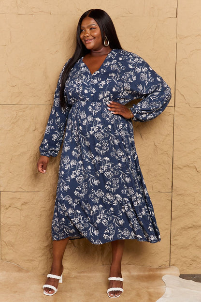 Night Out Balloon Sleeve Floral Midi Dress