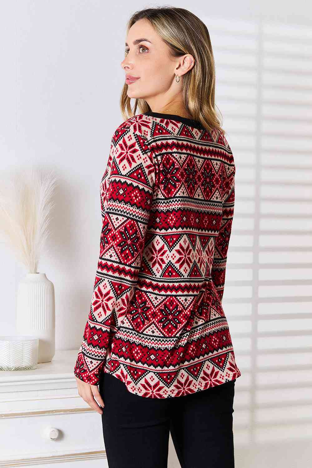 Snowflake Print Long Sleeve Top