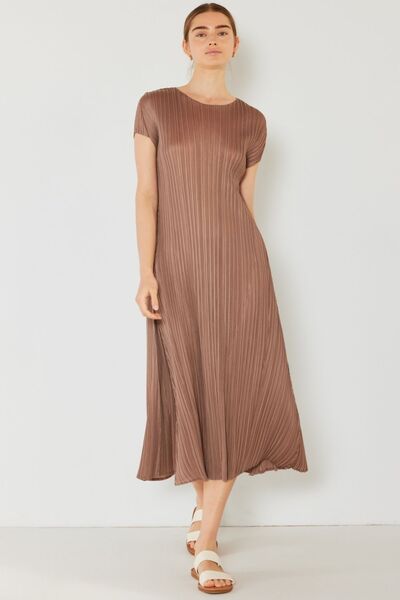 Pleated Cap Sleeve A-Line Dress