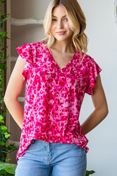 Printed Ruffle Cap Sleeve Top