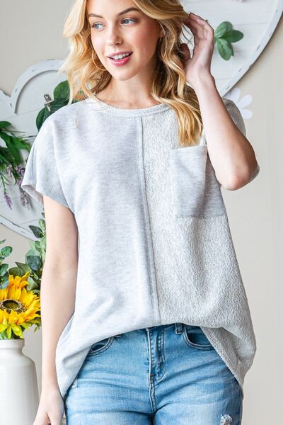 Pocketed Round Neck Short Sleeve T-Shirt