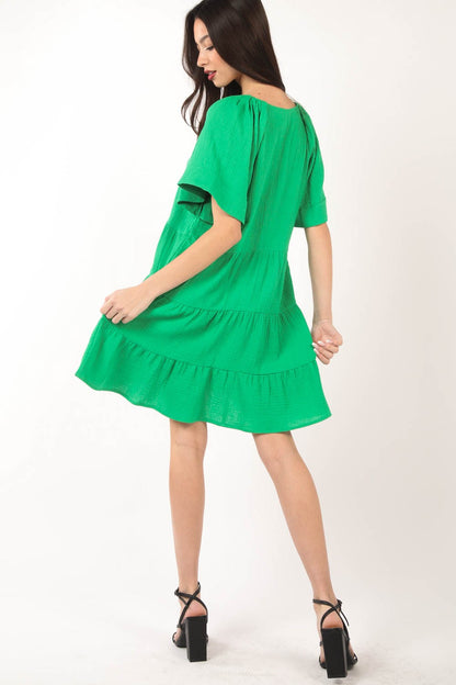 Texture V-Neck Ruffled Tiered Dress