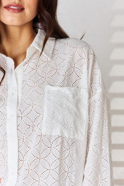 Long Sleeve Button Up Eyelet Shirt