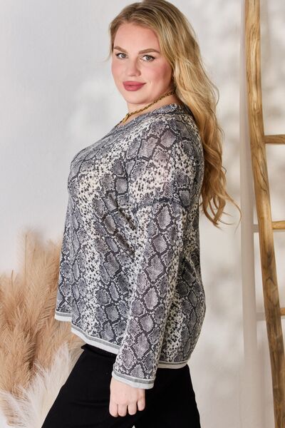 Snakeskin V-Neck Long Sleeve Top