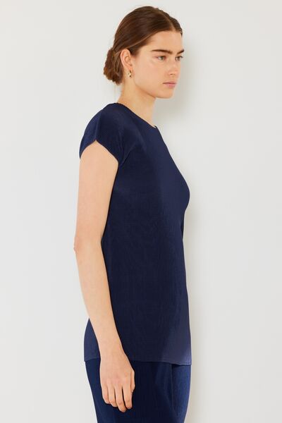 Rib Pleated Cap Sleeve Top