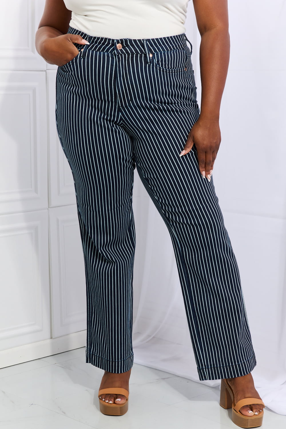 Judy Blue High Waisted Tummy Control Striped Straight Jeans