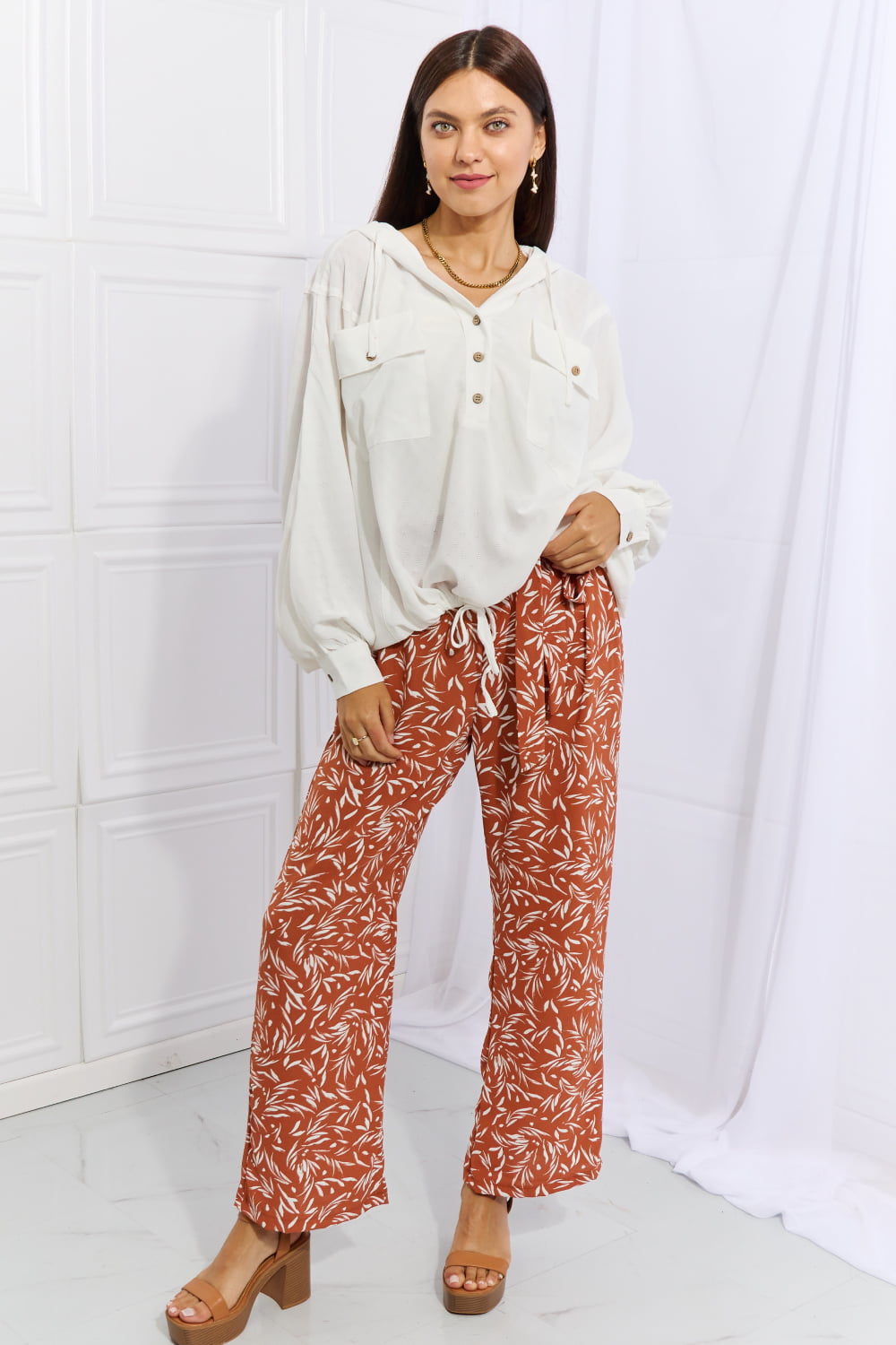 Right Angle Geometric Printed Pants in Red Orange