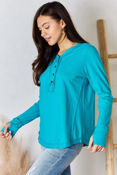 Exposed Seam Thumbhole Long Sleeve Top