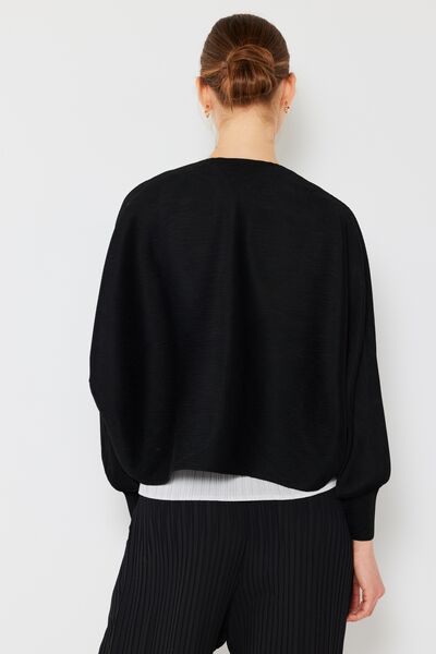 Rib Pleated Puff Sleeve Bolero Cardigan