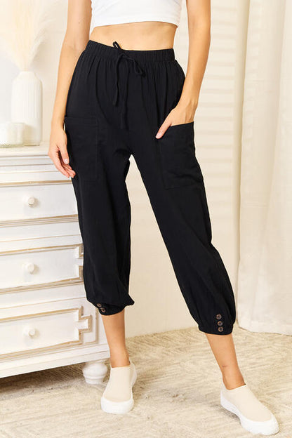 Decorative Button Cropped Pants