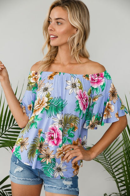 PLUS OFF SHOULDER RUFFLE SLEEVE TOP