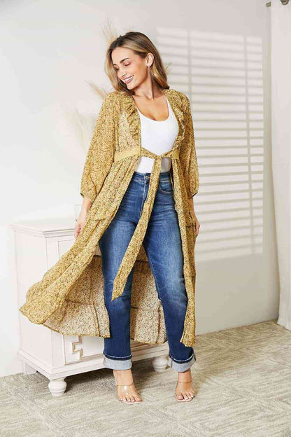 Tie Front Ruffled Duster Cardigan