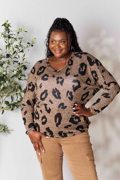 Leopard V-Neck Long Sleeve T-Shirt