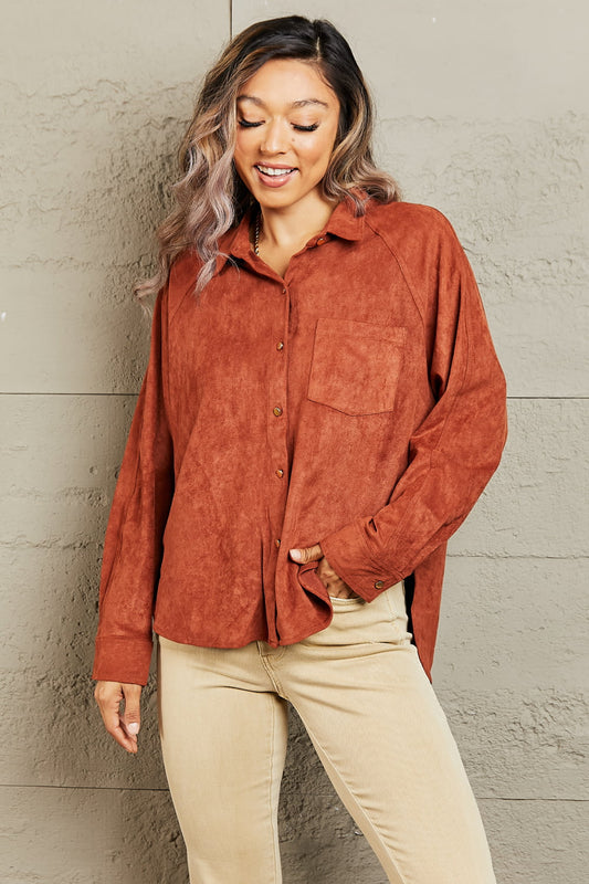 Impressive Vibe Suede Button Down Shirt