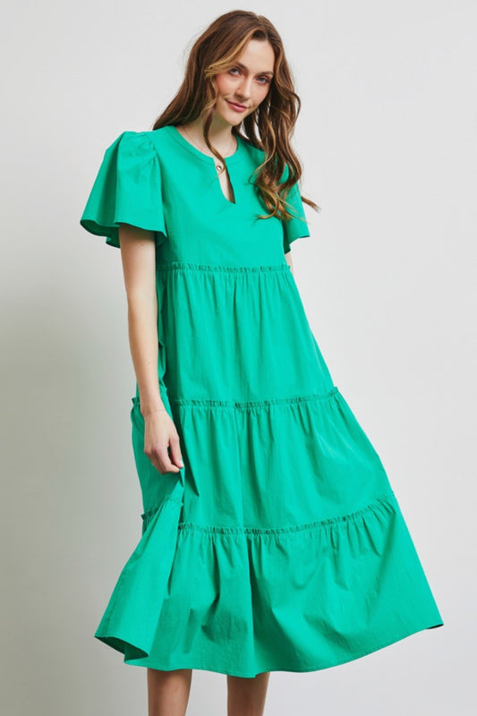 Cotton Poplin Ruffled Tiered Midi Dress