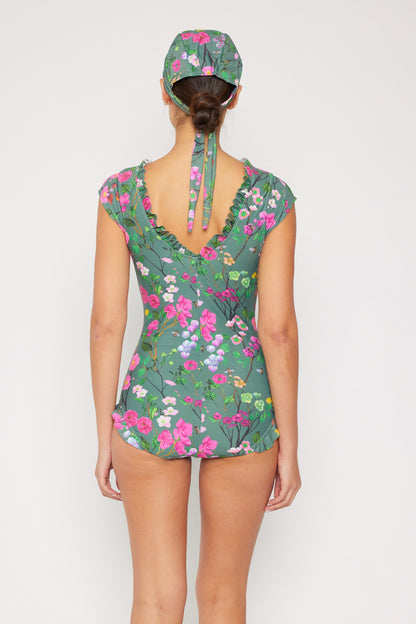 Bring Me Flowers V-Neck One Piece Swimsuit In Sage