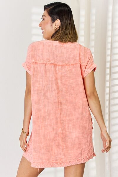 Washed Nochted Rolled Short Sleeve Dress