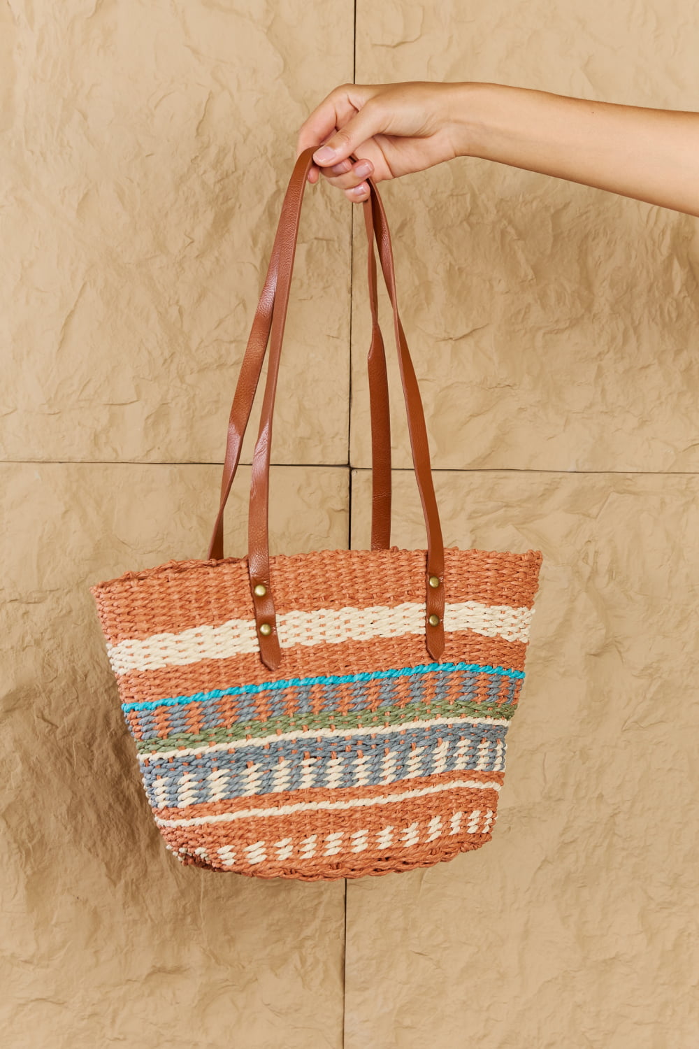 By The Sand Straw Braided Striped Tote Bag