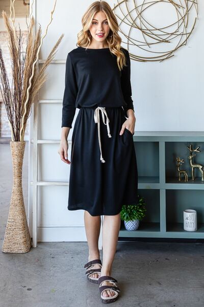 Drawstring Waist Long Sleeve Tee Dress