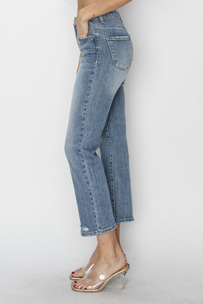 RISEN High Waist Distressed Cropped Jeans