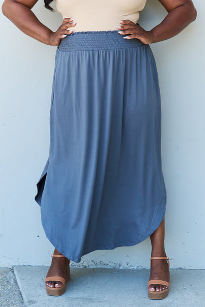 Comfort Princess High Waist Scoop Hem Maxi Skirt in Dusty Blue