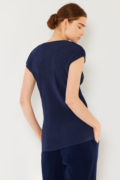 Rib Pleated Cap Sleeve Top