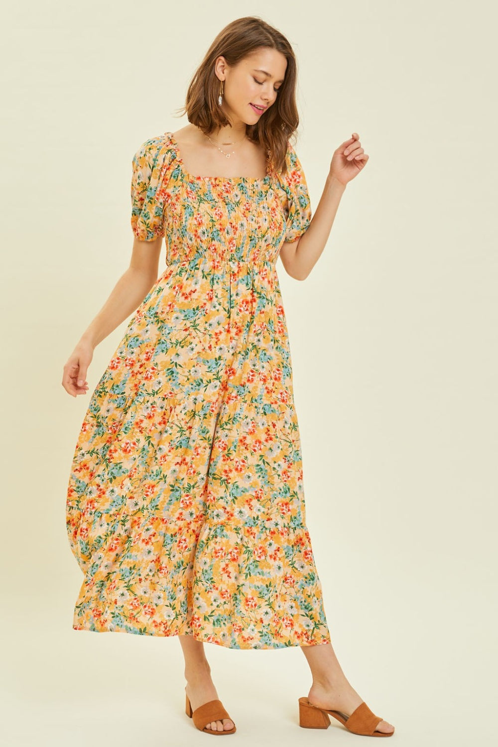 Floral Smocked Tiered Midi Dress