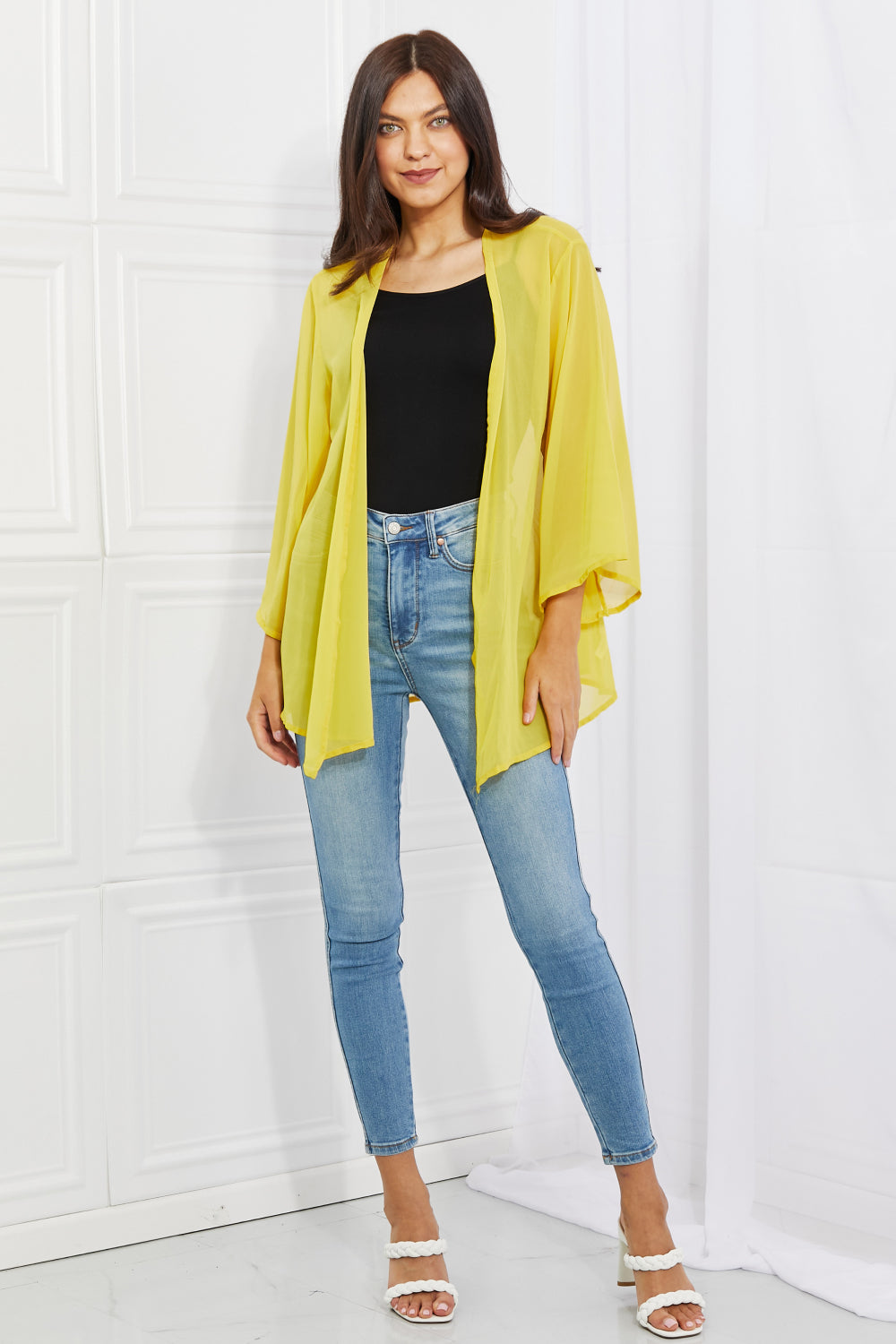 Just Breathe Chiffon Kimono in Yellow