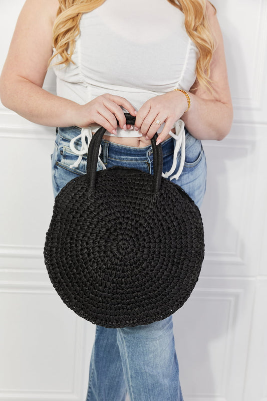 Beach Date Straw Rattan Handbag in Black