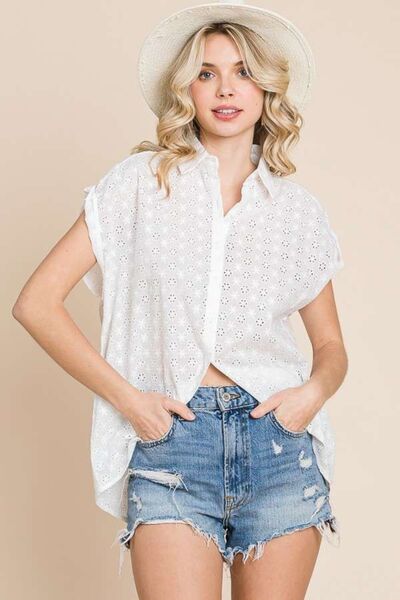 Eyelet Crisscross Back Button Up Shirt