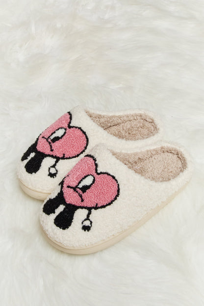 Love Heart Print Plush Slippers